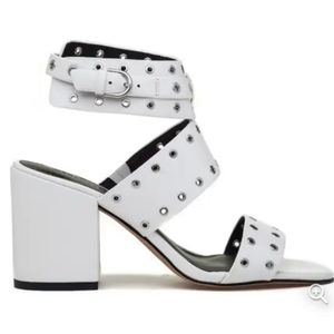 Rebecca Minkoff Grommett Leather Studded White Block Heels Size 11